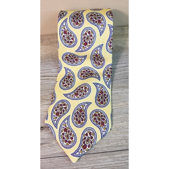 Lands' End Other - Lands End Mens Silk Tie Yellow Paisley Purple Red Handsewn USA Classic Business
